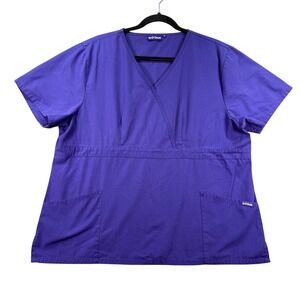 Sivvan Scrub Top Mock Wrap V-Neck 2X Purple Empire Waist Medical‎ Uniform